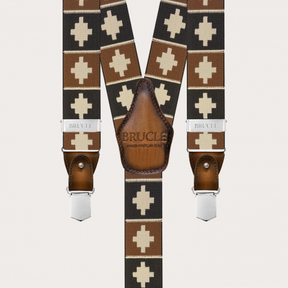 Bretelles homme marron à motif géométrique avec pinces ou boutons