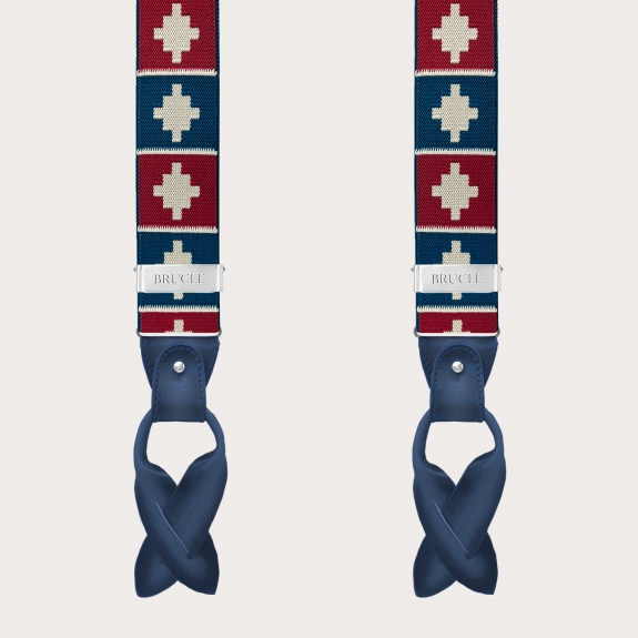 Bretelles homme à motif géométrique rouge et bleu