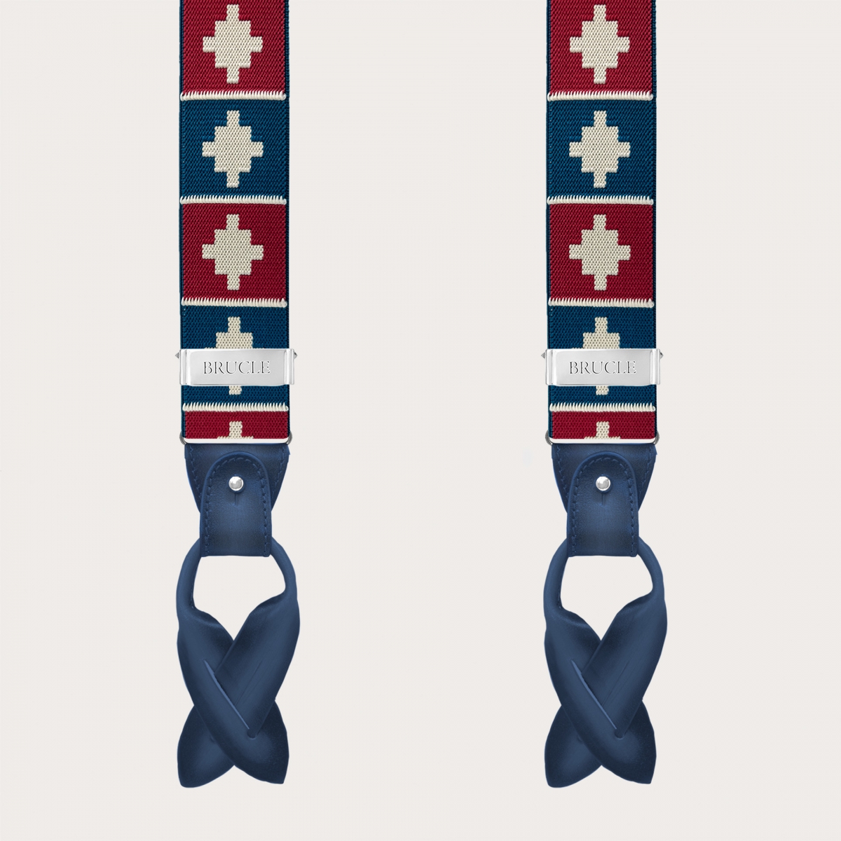 Bretelles homme à motif géométrique rouge et bleu