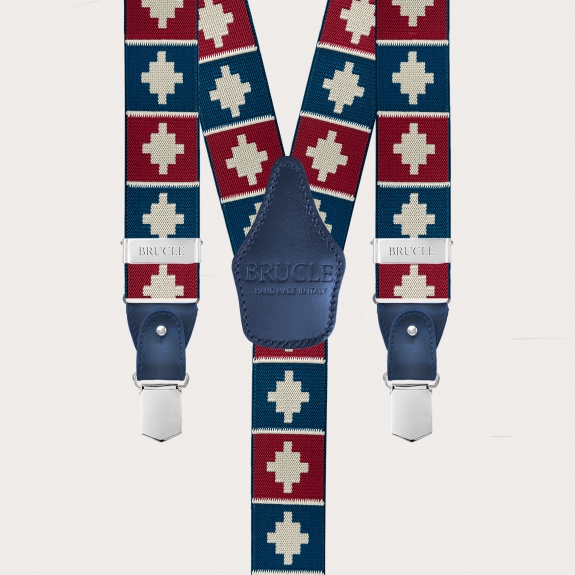 Bretelles homme à motif géométrique rouge et bleu