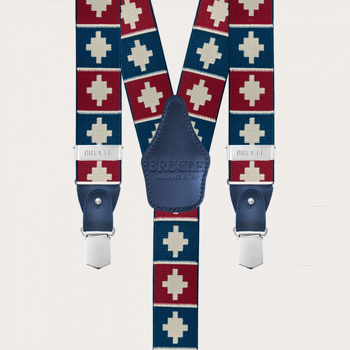 Bretelles homme à motif géométrique rouge et bleu