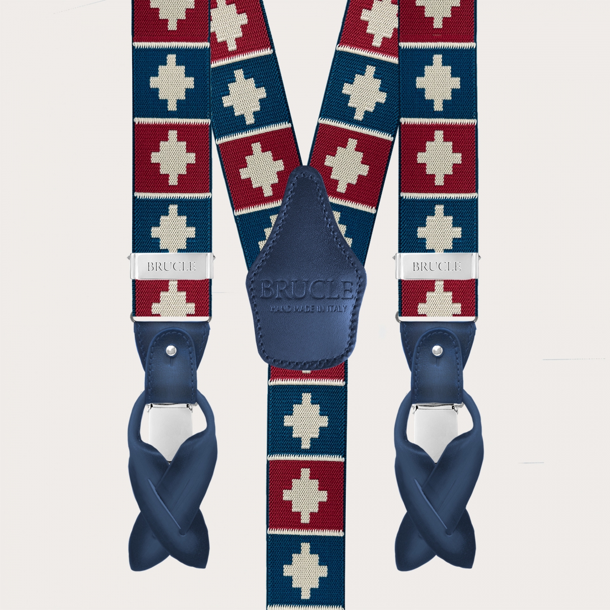 Herrenhosenträger mit rotem und blauem geometrischem Muster