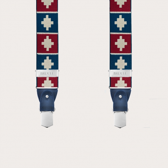 Herrenhosenträger mit rotem und blauem geometrischem Muster