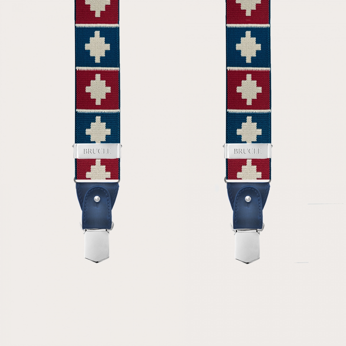 Bretelles homme à motif géométrique rouge et bleu