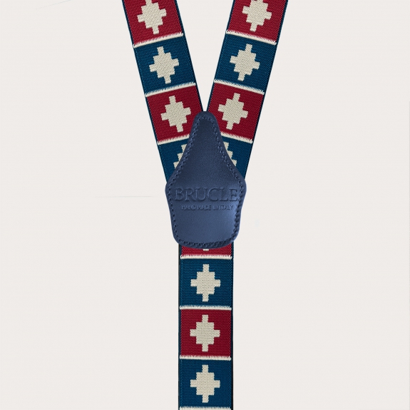 Bretelle uomo fantasia geometrica rossa e blu