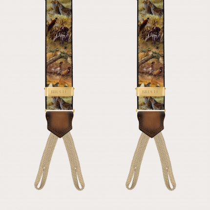 Bretelles thème chasse avec régulateurs dorés et pattes pour boutons