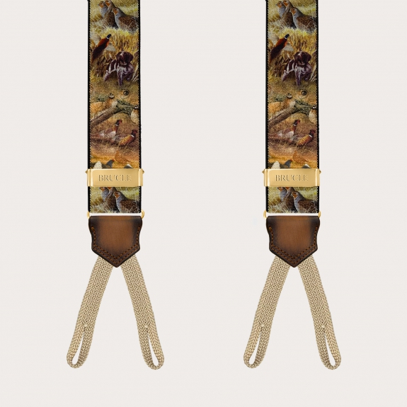 Tirantes de temática caza con reguladores dorados y ojales para botones