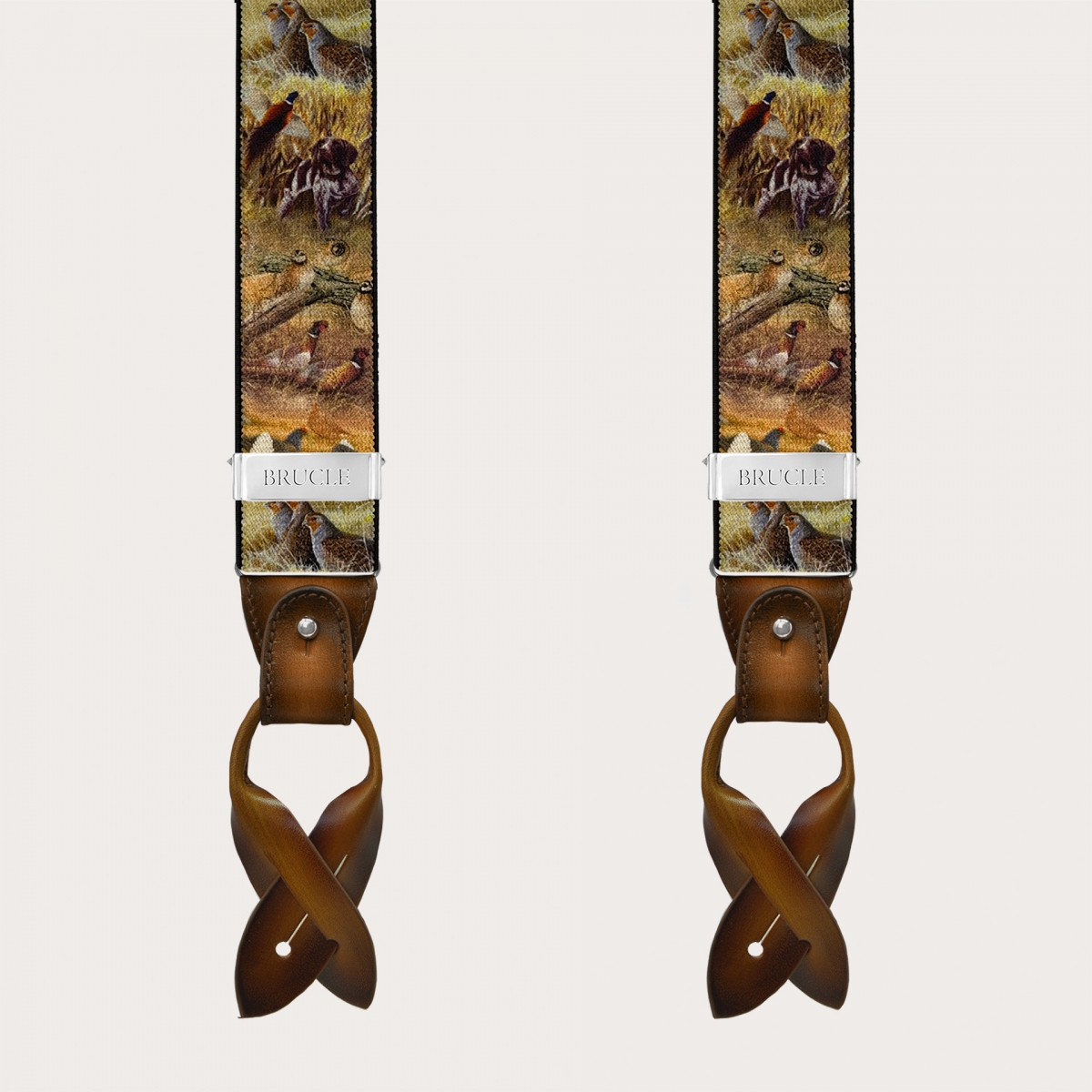 Bretelles homme marron à motif animalier, double usage