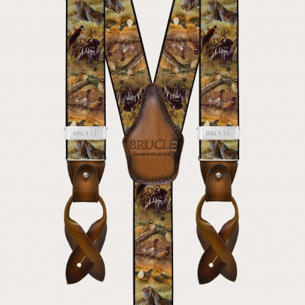 Men’s brown animal-pattern suspenders, double use