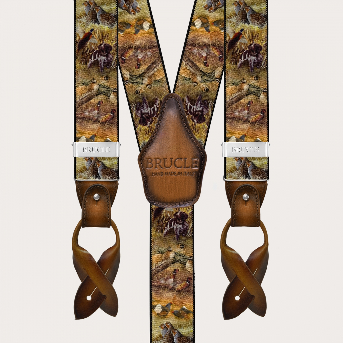 Bretelles homme marron à motif animalier, double usage