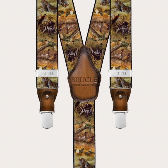 Men’s brown animal-pattern suspenders, double use