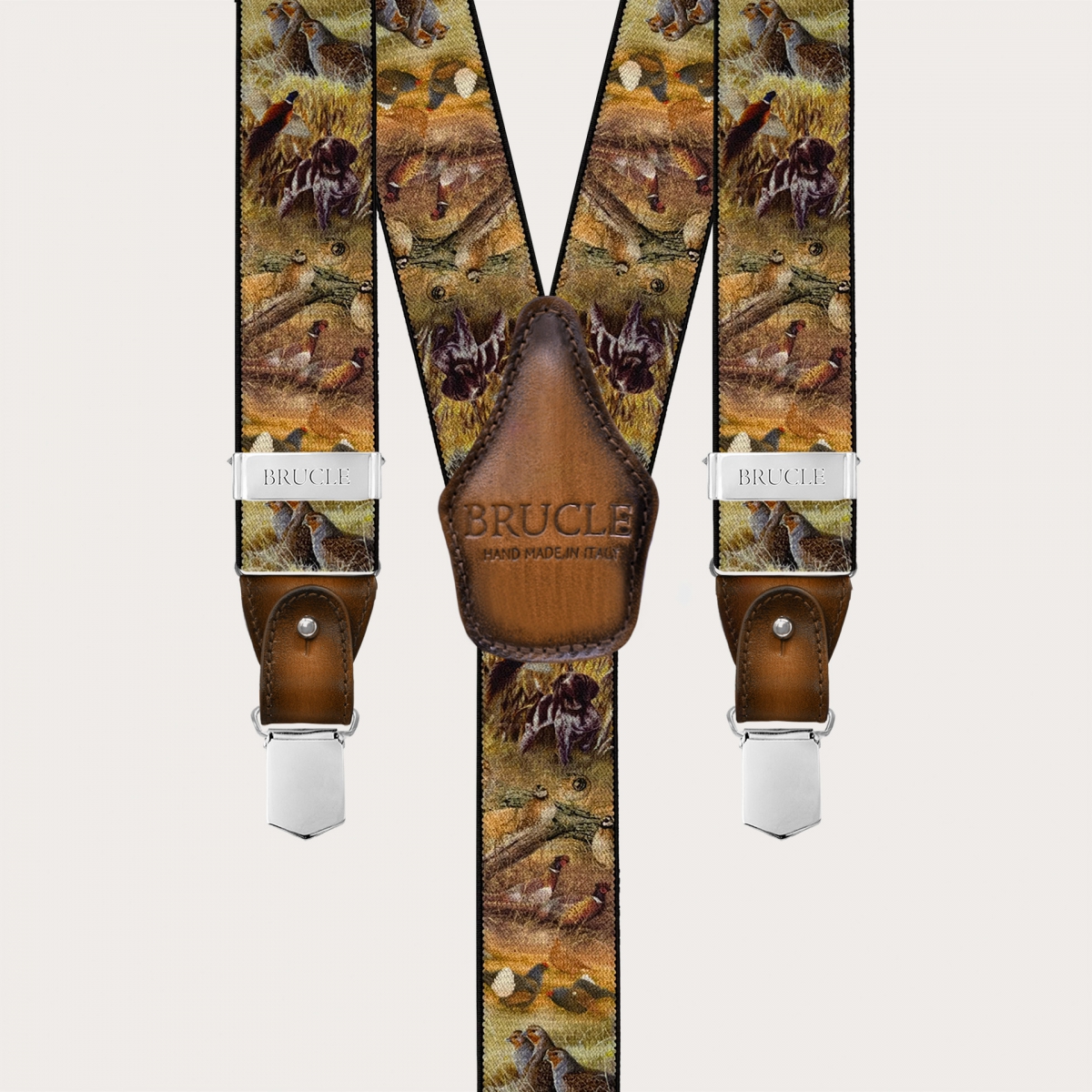 Bretelles homme marron à motif animalier, double usage