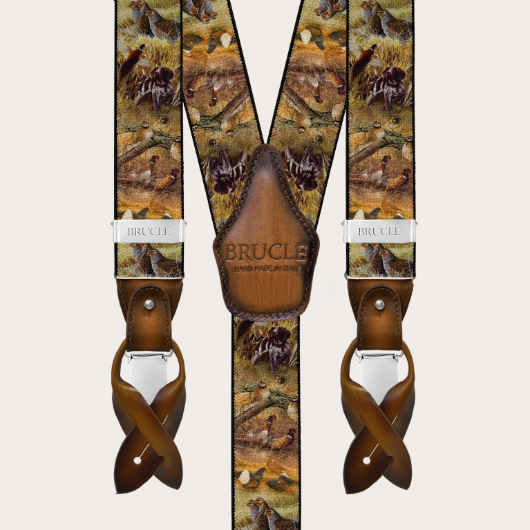 Men’s brown animal-pattern suspenders, double use