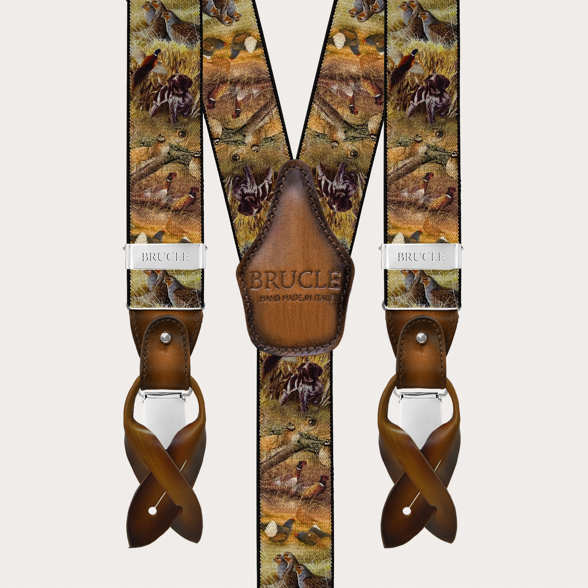 Bretelles homme marron à motif animalier, double usage