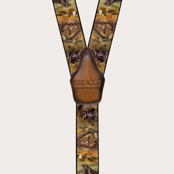 Men’s brown animal-pattern suspenders, double use