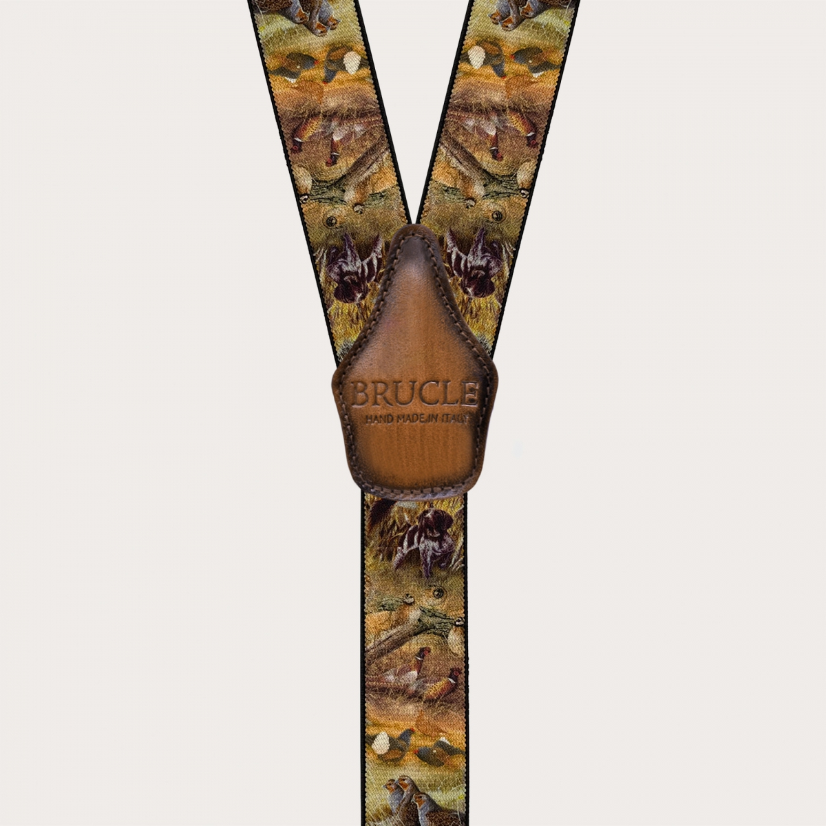 Men’s brown animal-pattern suspenders, double use