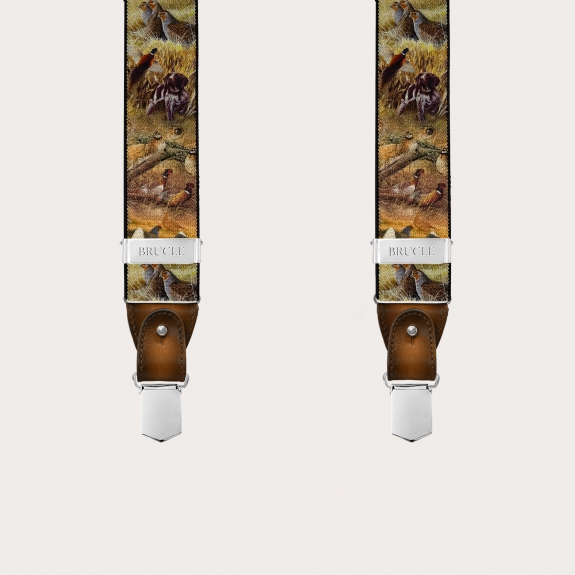 Men’s brown animal-pattern suspenders, double use
