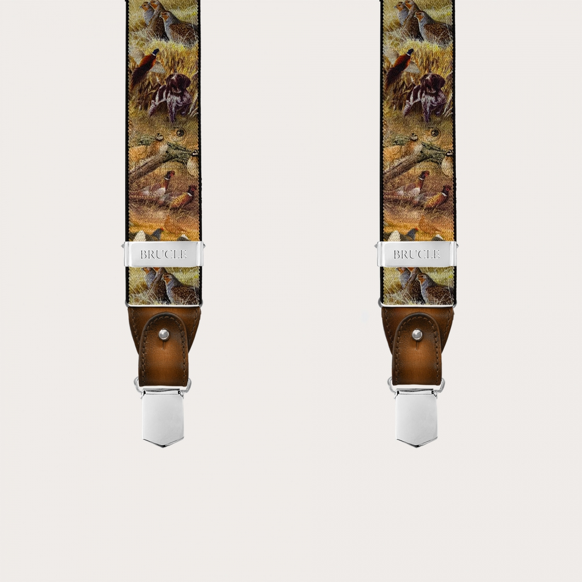 Men’s brown animal-pattern suspenders, double use