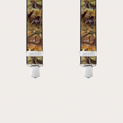 Bretelles marron en X à motif animalier