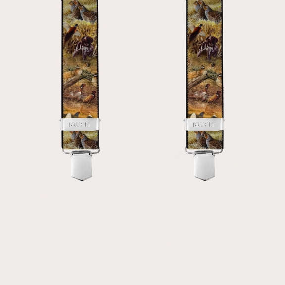 Bretelles marron en X à motif animalier