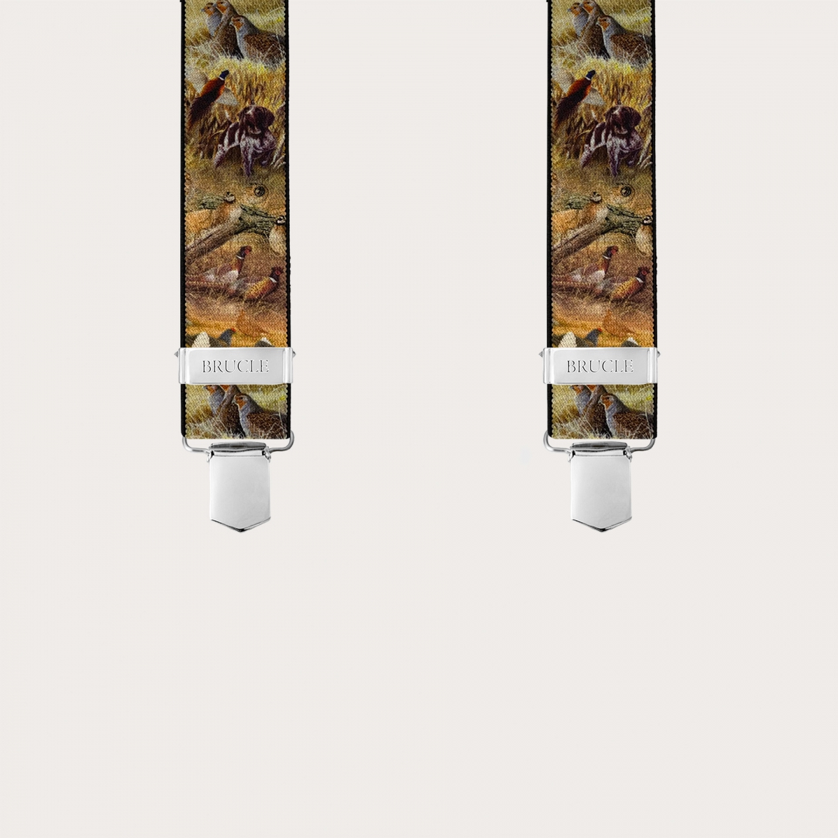 Brown X-back suspenders with animal pattern