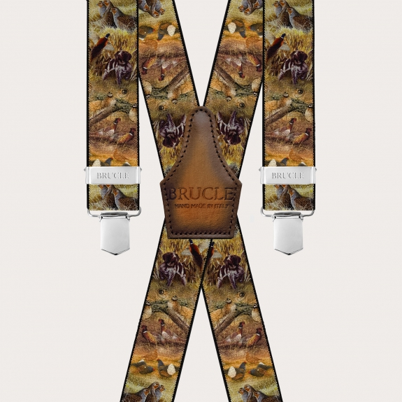 Brown X-back suspenders with animal pattern