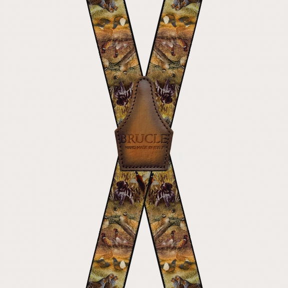 Brown X-back suspenders with animal pattern