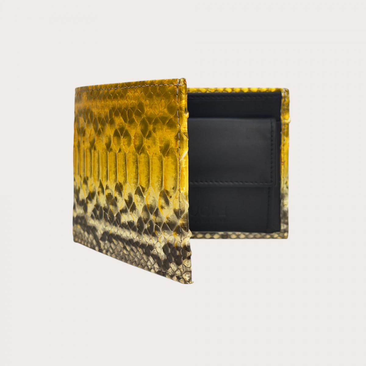 Cartera de pitón con monedero en amarillo sombreado