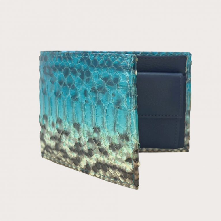 Python wallet with coin pocket in hand-shaded turquoise