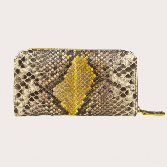 Women's wallet in hand-shaded beige and yellow python