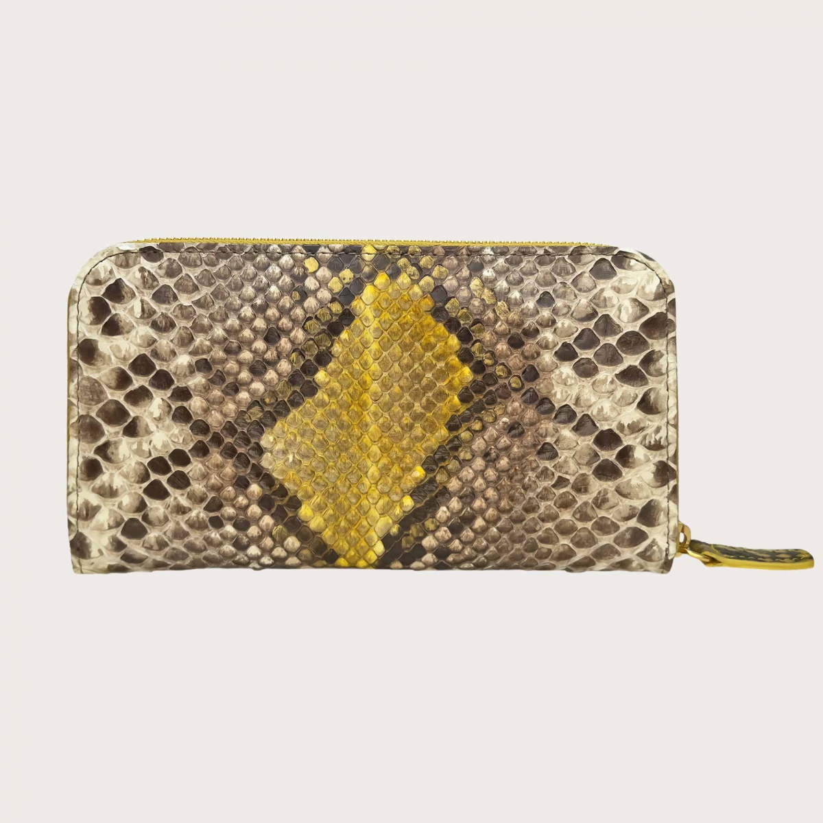 Portefeuille femme en python beige et jaune