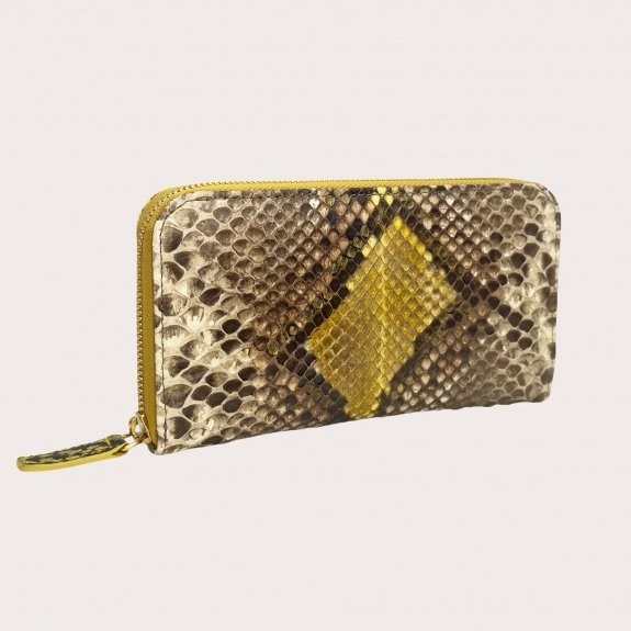 Cartera mujer en piel de pitón beige y amarilla