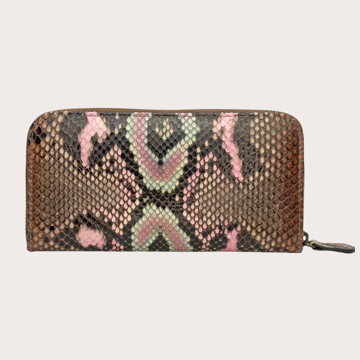 Cartera de mujer en pitón sombreado marrón y rosa