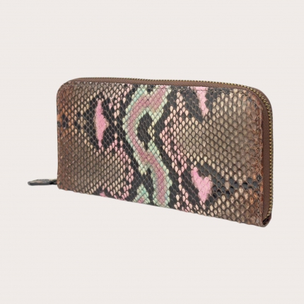 Women’s wallet in hand-shaded brown and pink python leather