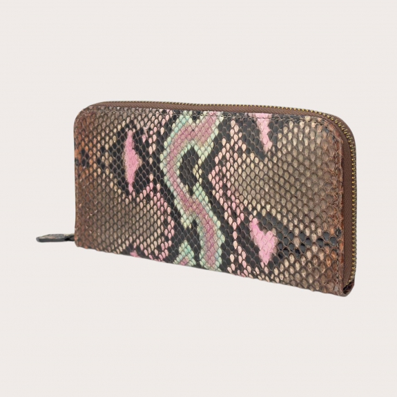 Women’s wallet in hand-shaded brown and pink python leather