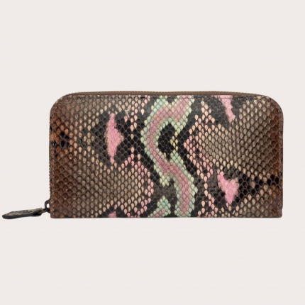 Damen-Geldbörse aus schattiertem Pythonleder in Braun und Rosa