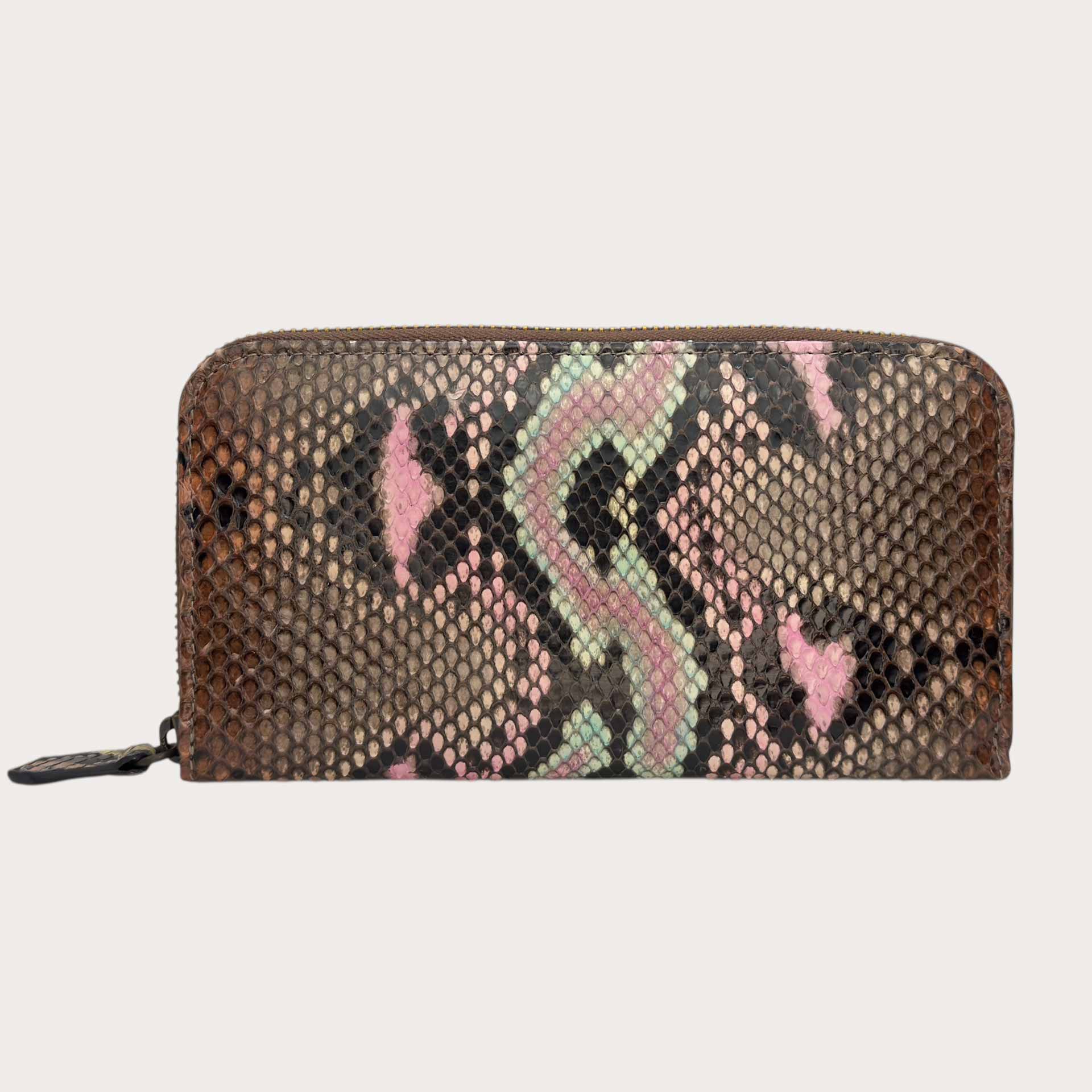 Damen-Geldbörse aus schattiertem Pythonleder in Braun und Rosa