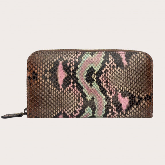 Women’s wallet in hand-shaded brown and pink python leather