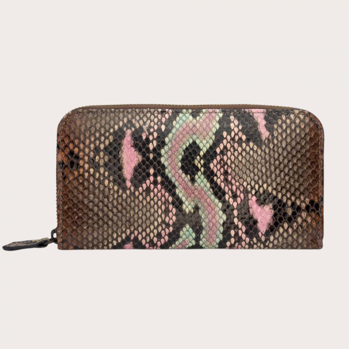 Cartera de mujer en pitón sombreado marrón y rosa