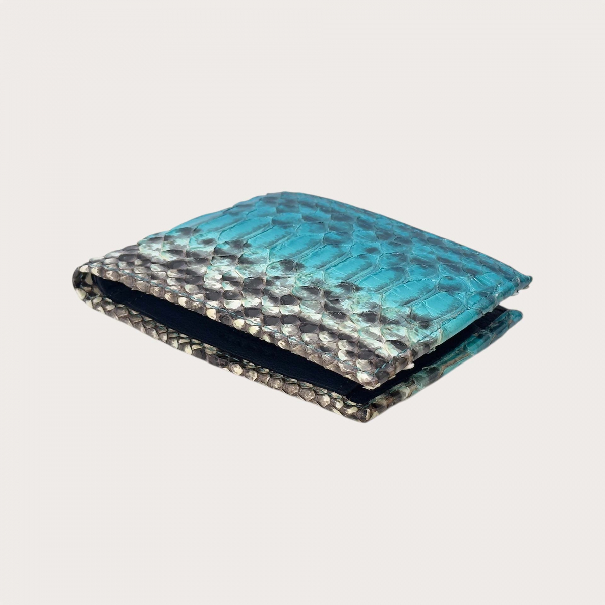 Portefeuille homme en python turquoise patiné
