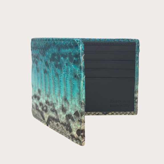 Men’s wallet in hand-shaded turquoise python leather