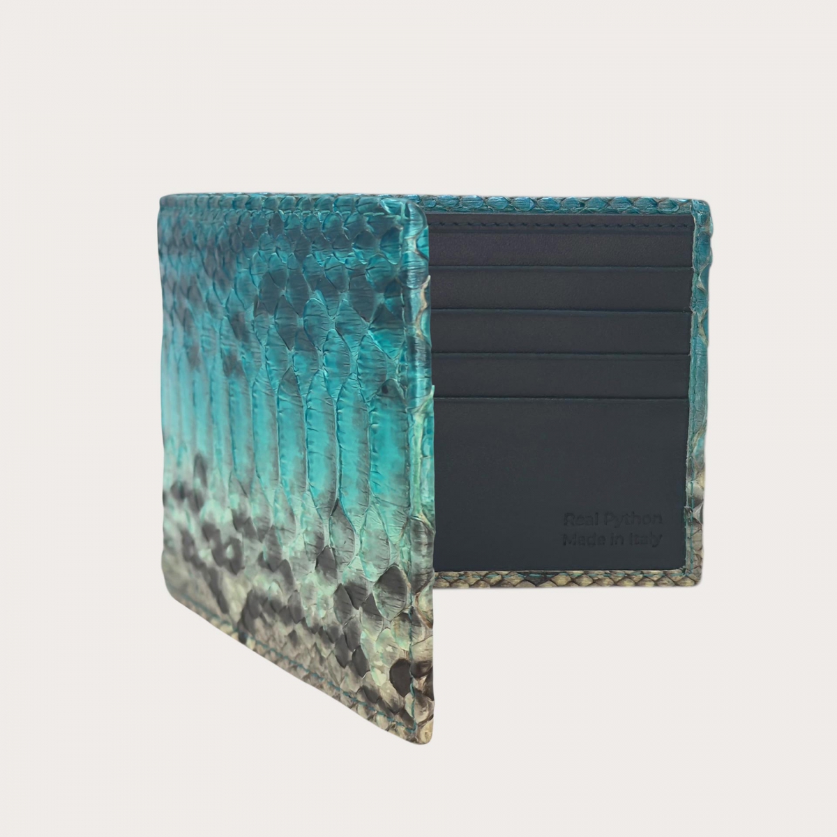 Men’s wallet in hand-shaded turquoise python leather