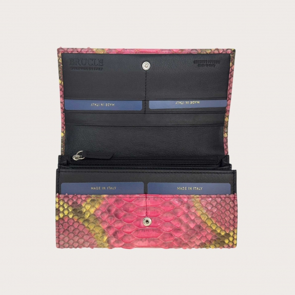 Women’s wallet with flap in hand-shaded pink and yellow python leather