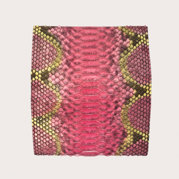 Cartera de mujer con solapa en pitón sombreado rosa y amarillo