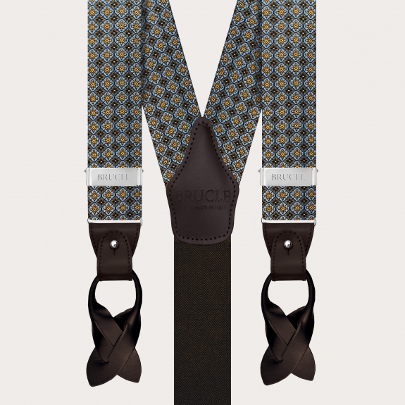 Bretelles marron à fleurs en soie jacquard pour pinces ou boutons