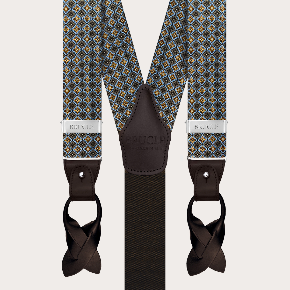 Bretelles marron à fleurs en soie jacquard pour pinces ou boutons