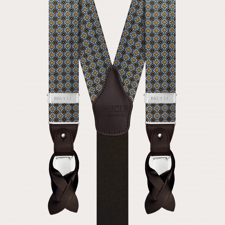 Tirantes marrones con flores en seda jacquard para pinzas o botones