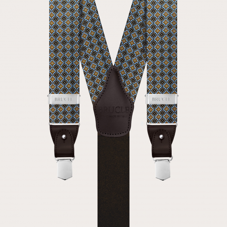 Bretelles marron à fleurs en soie jacquard pour pinces ou boutons