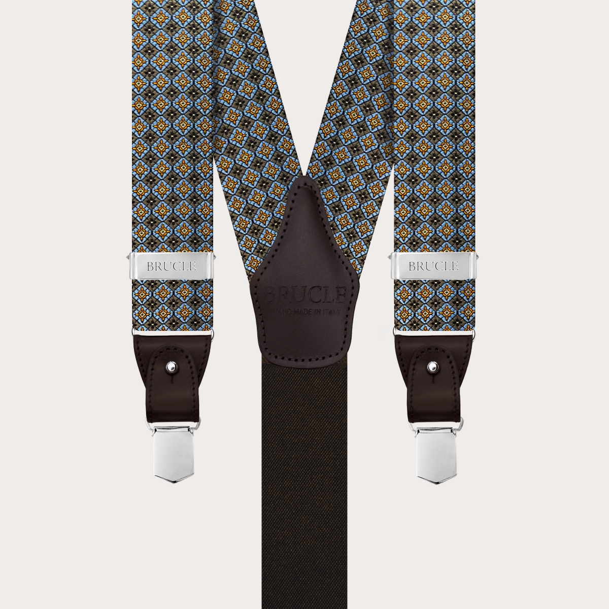 Tirantes marrones con flores en seda jacquard para pinzas o botones