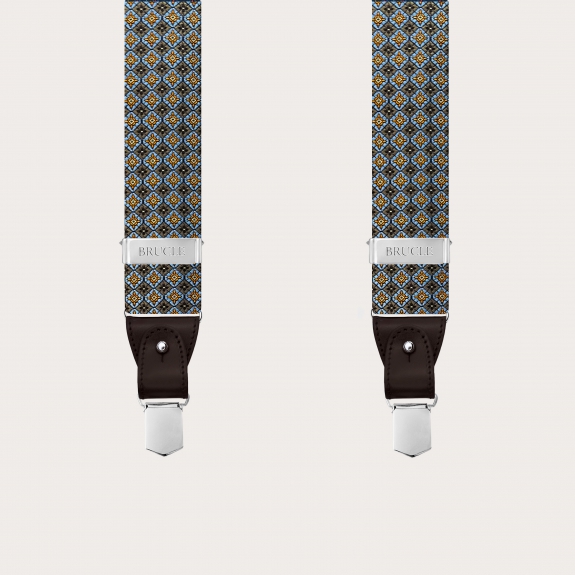 Tirantes marrones con flores en seda jacquard para pinzas o botones